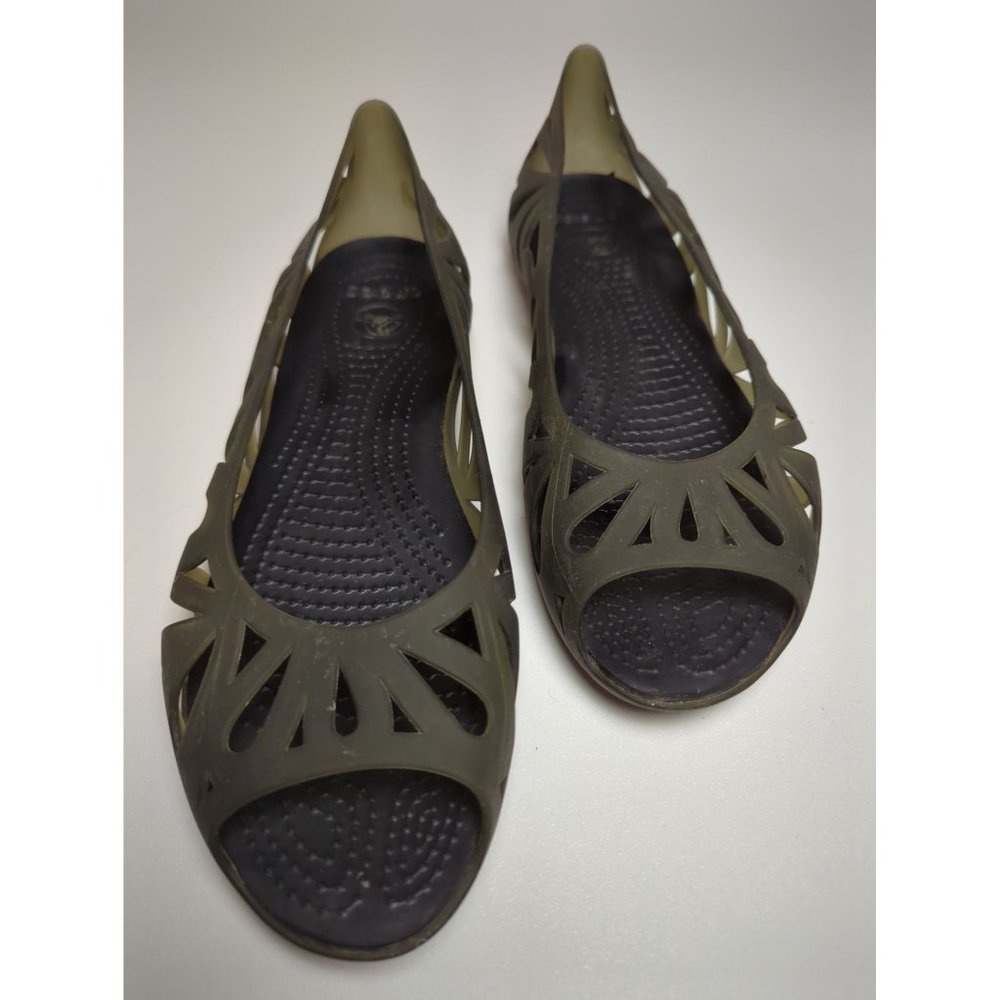 CROC'S Women's Adrina Jelly Flats Green & Black 10